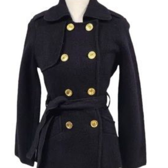 SANDRO Black Wool Pea Coat Double Breast Jacket XL NWT - Picture 1 of 15